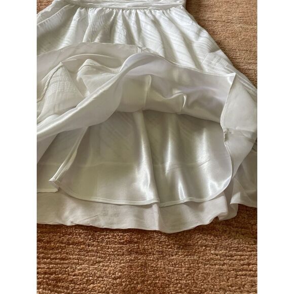WHITE HOUSE BLACK MARKET WHITE SILK Blend SHINY  Lined HALTER MINI DRESS L - Picture 6 of 9